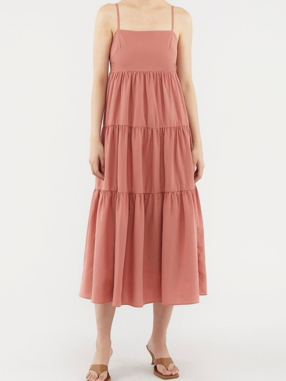 HYFVE Mauve Pink Fairy Tiered Relaxed Sleeveless Whimsy Boho Lined Maxi Dress